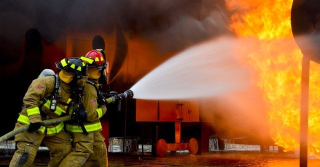 Fire fighters battling a blaze