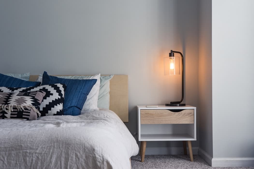 A bed and nightstand.